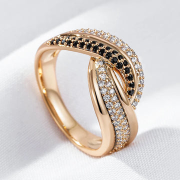 Luxury 14K Filled Rose Gold Genuine Black White AAA Zircon Diamonds Jewellery Ring - Ethnic Fine Jewellery
